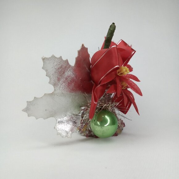 Mid Century Modern Christmas Corsage Poinsettia Bell & Mercury Glass Balls 1950s - Picture 6 of 9